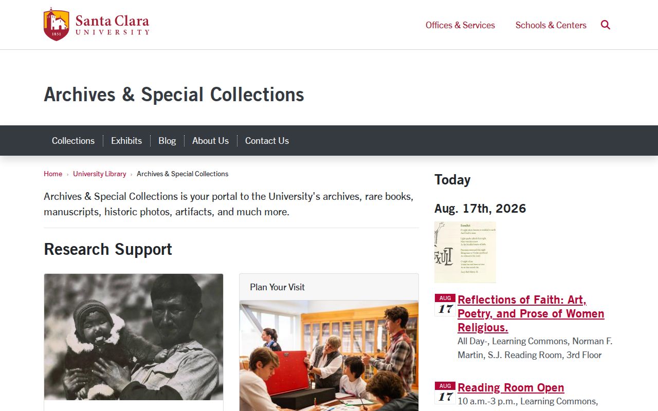 Santa Clara city directory view of SCU Archives and Special Collections
