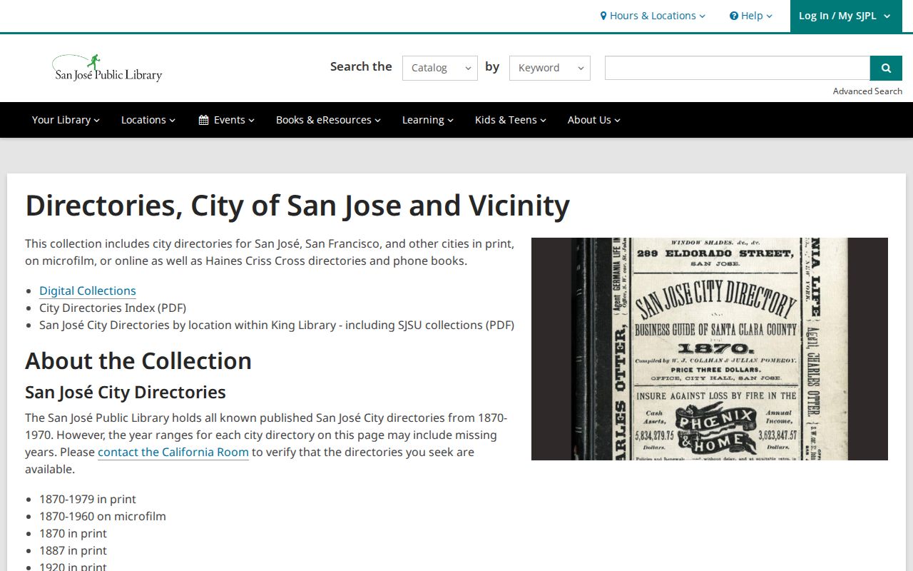 Santa Clara city directory view of San José Public Library directory holdings