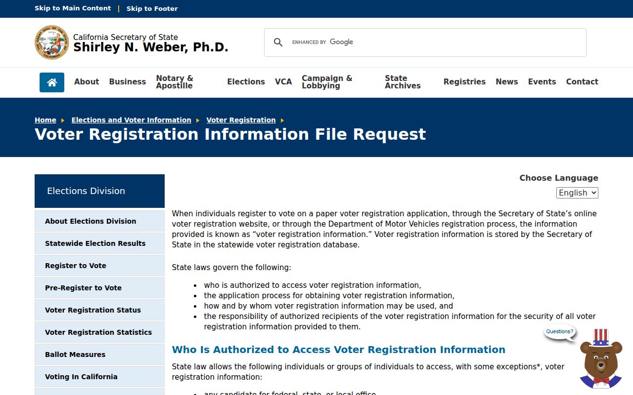Santa Clara resident lookup view of California voter information access