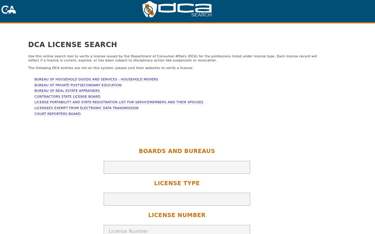 Santa Clara residents directory view of California professional license search