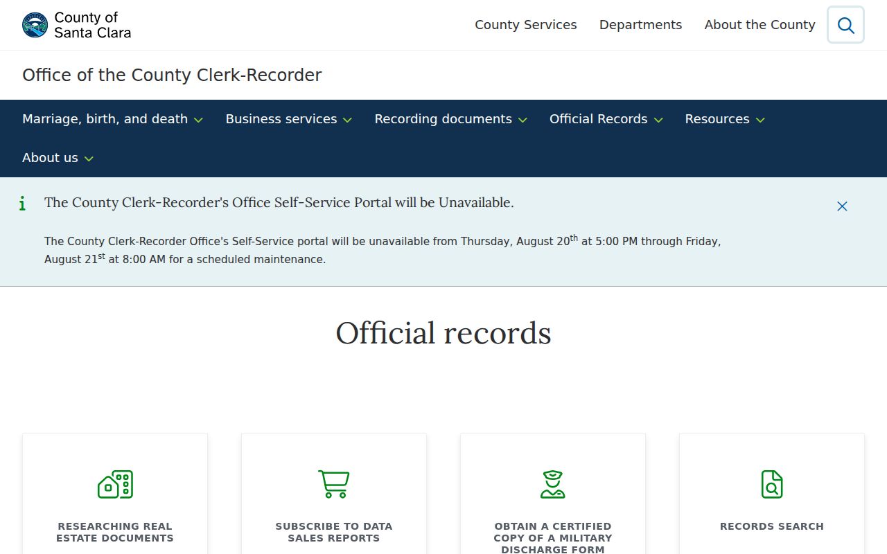 Santa Clara residents directory reference to the offline official records index