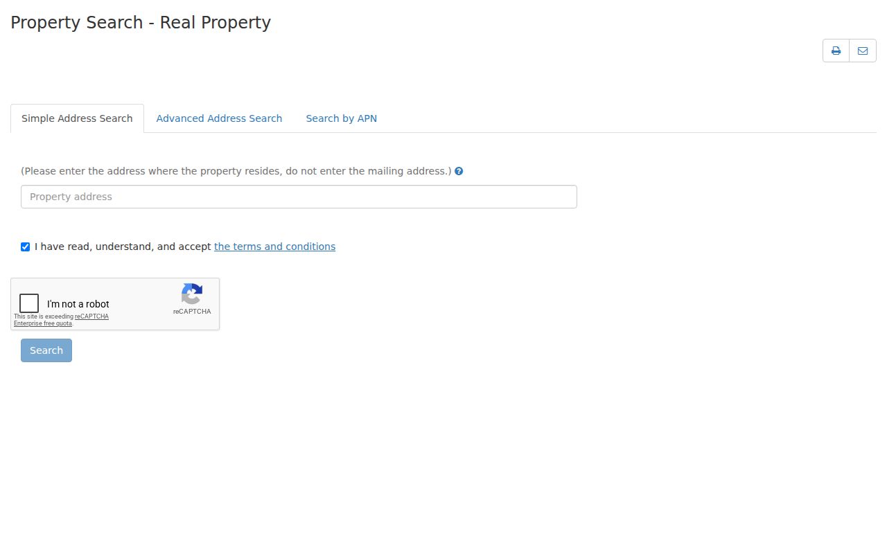 Santa Clara street directory view of the County Assessor address and APN search